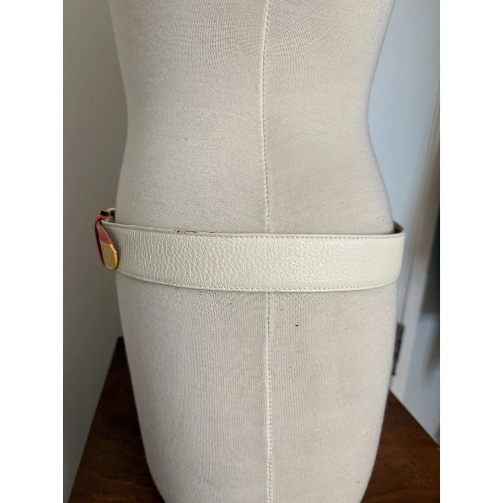 Vintage Rare Escada Sport Gold Buckle leather belt yellow Orange White Italy 44